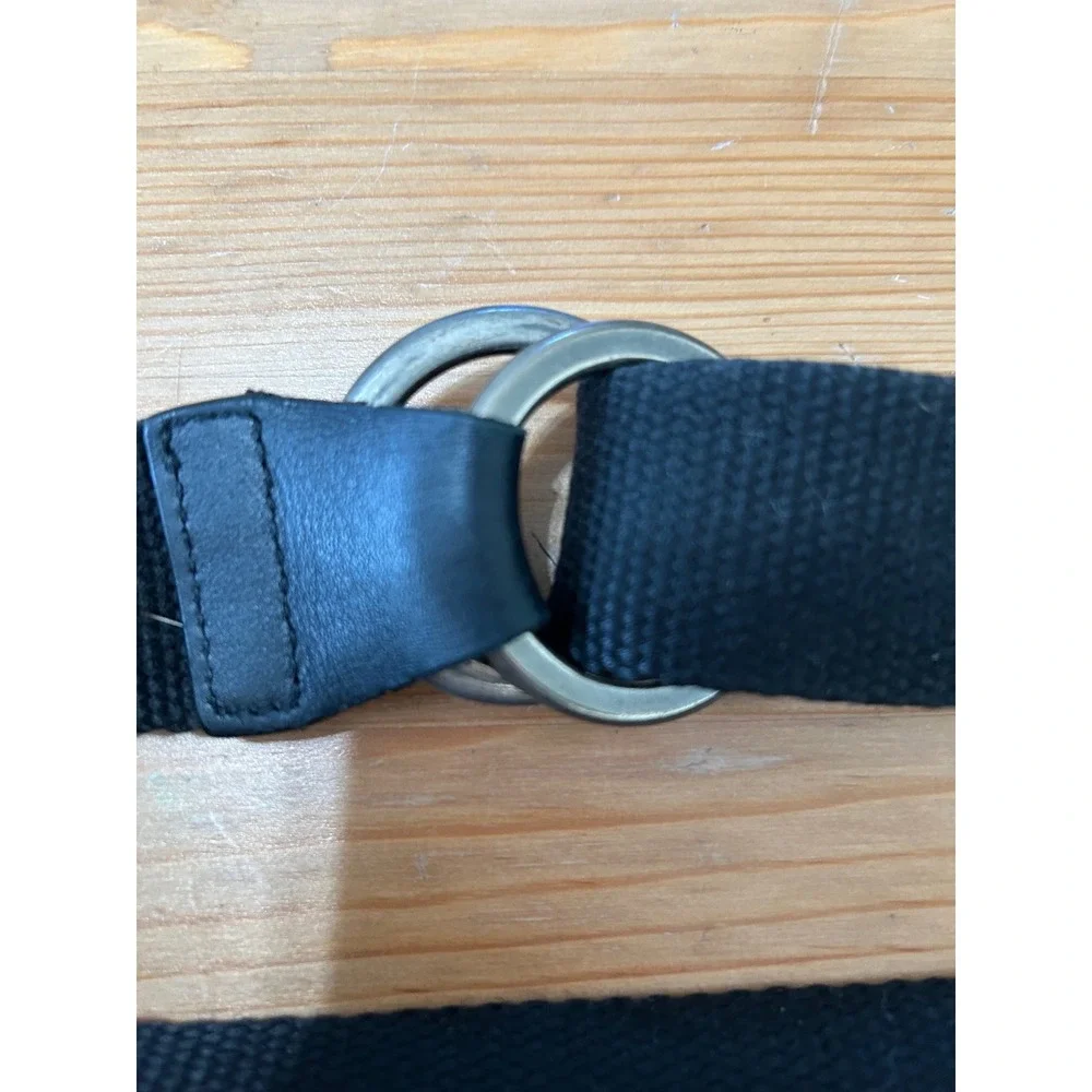 Lauren Ralph Lauren Black Webbed O Ring Belt Silver Tone Classic Lux37.5 Inch